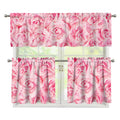 Pink Rose Print 3 Piece Kitchen Curtains