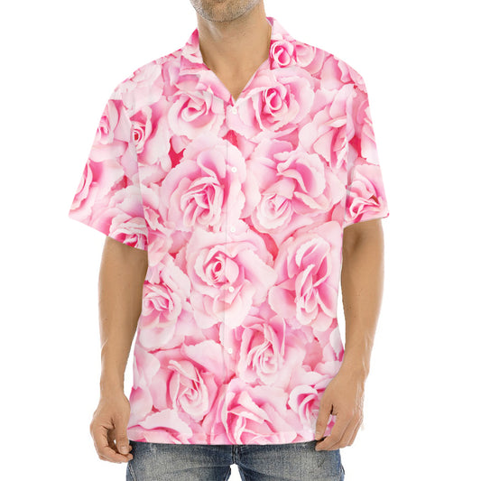 Pink Rose Print Aloha Shirt