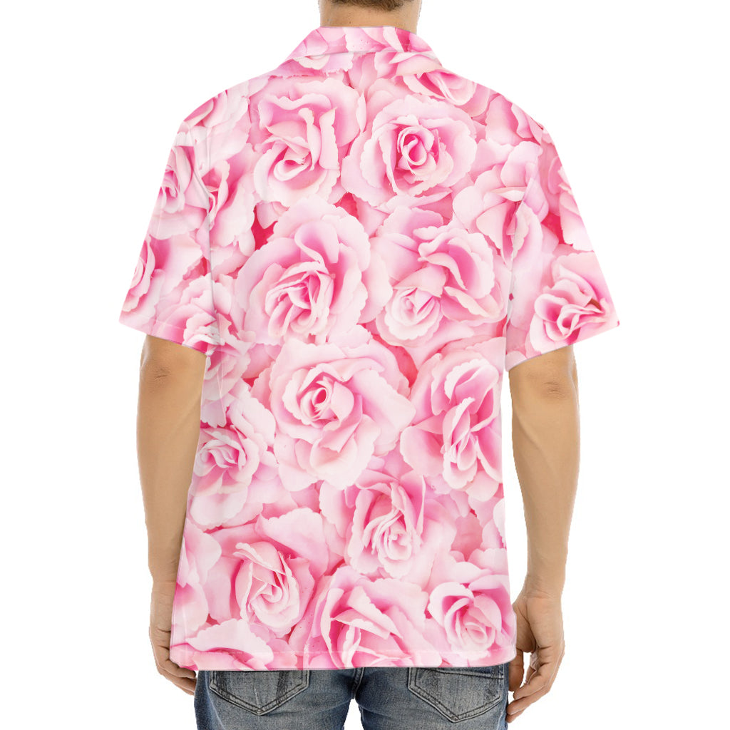 Pink Rose Print Aloha Shirt