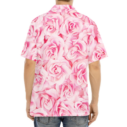Pink Rose Print Aloha Shirt