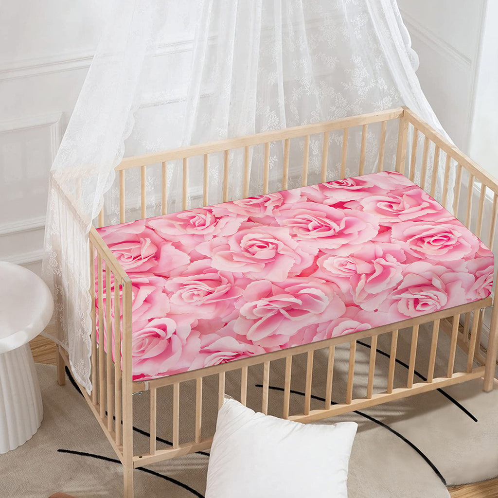 Pink Rose Print Baby Crib Sheet