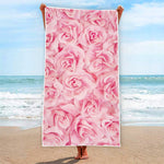 Pink Rose Print Beach Towel