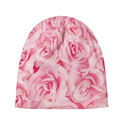 Pink Rose Print Beanie