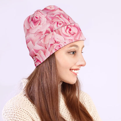 Pink Rose Print Beanie