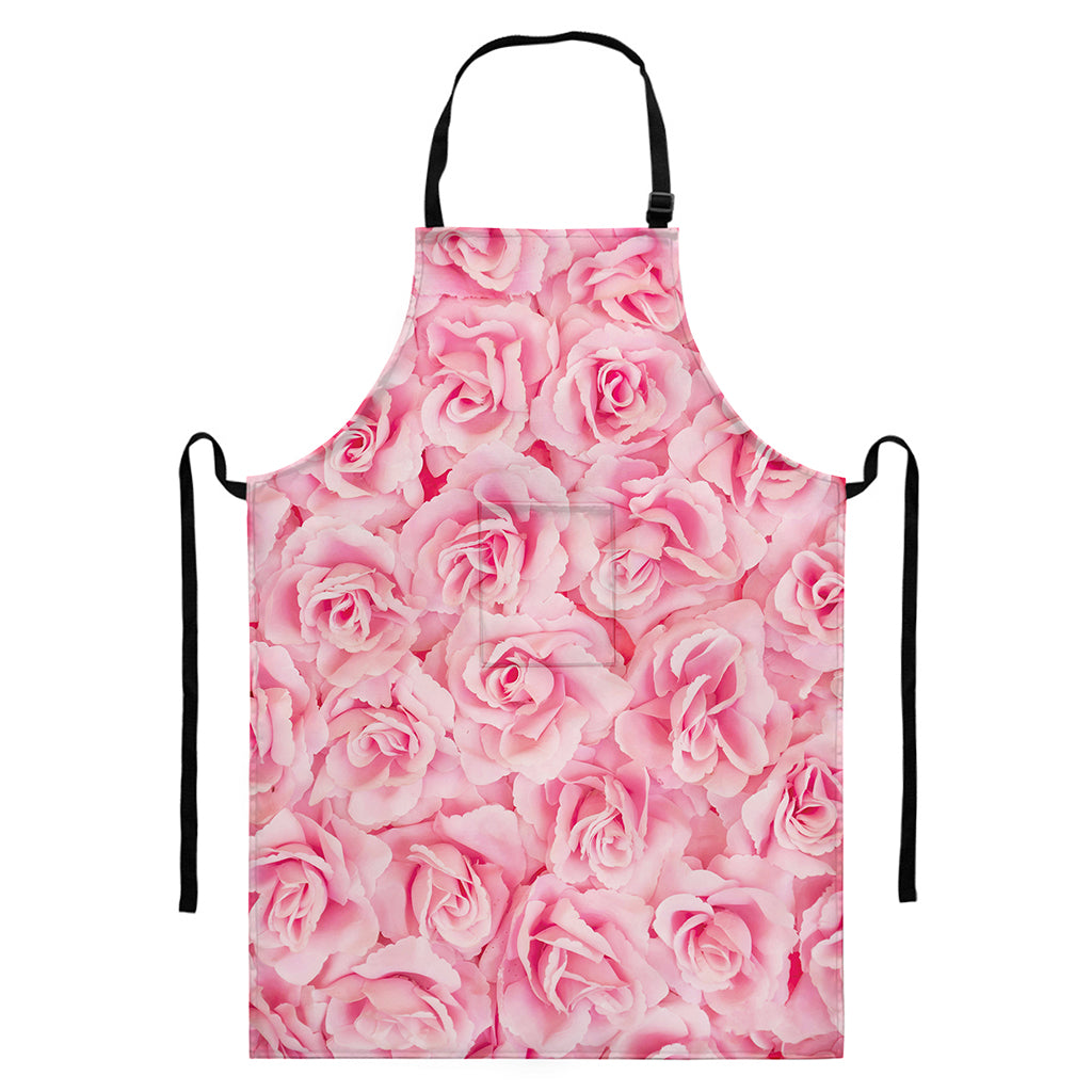 Pink Rose Print Bib Apron With Pocket