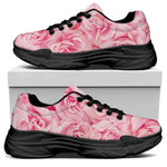 Pink Rose Print Black Chunky Shoes