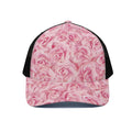 Pink Rose Print Black Mesh Trucker Hat