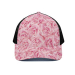 Pink Rose Print Black Mesh Trucker Cap
