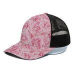 Pink Rose Print Black Mesh Trucker Cap