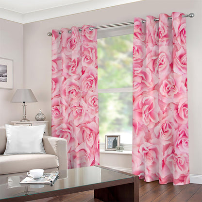 Pink Rose Print Blackout Grommet Curtains
