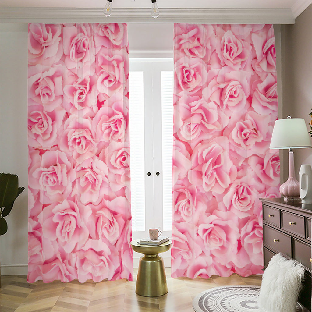 Pink Rose Print Blackout Pencil Pleat Curtains