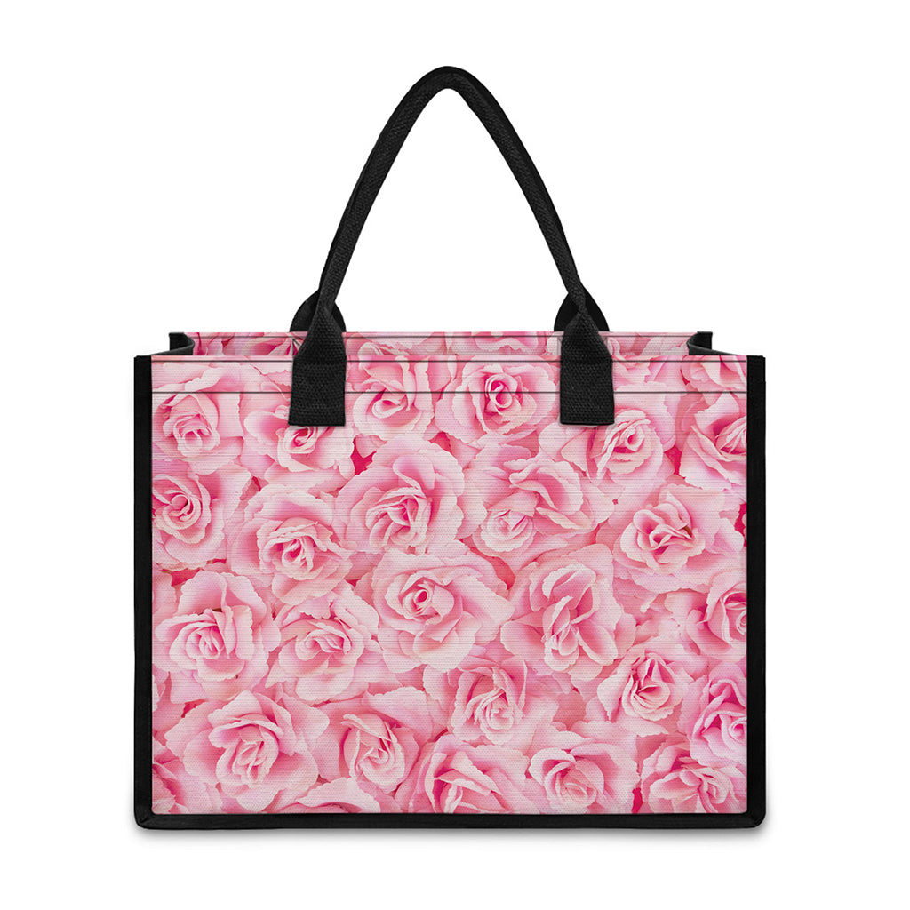 Pink Rose Print Canvas Tote Bag