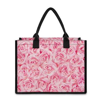 Pink Rose Print Canvas Tote Bag