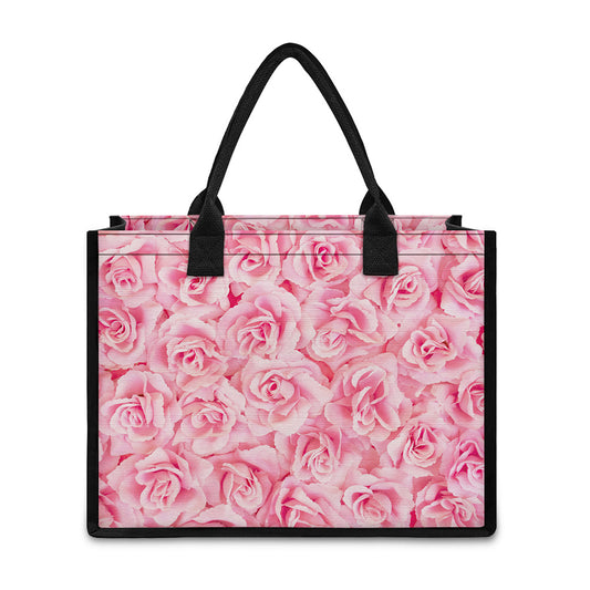 Pink Rose Print Canvas Tote Bag