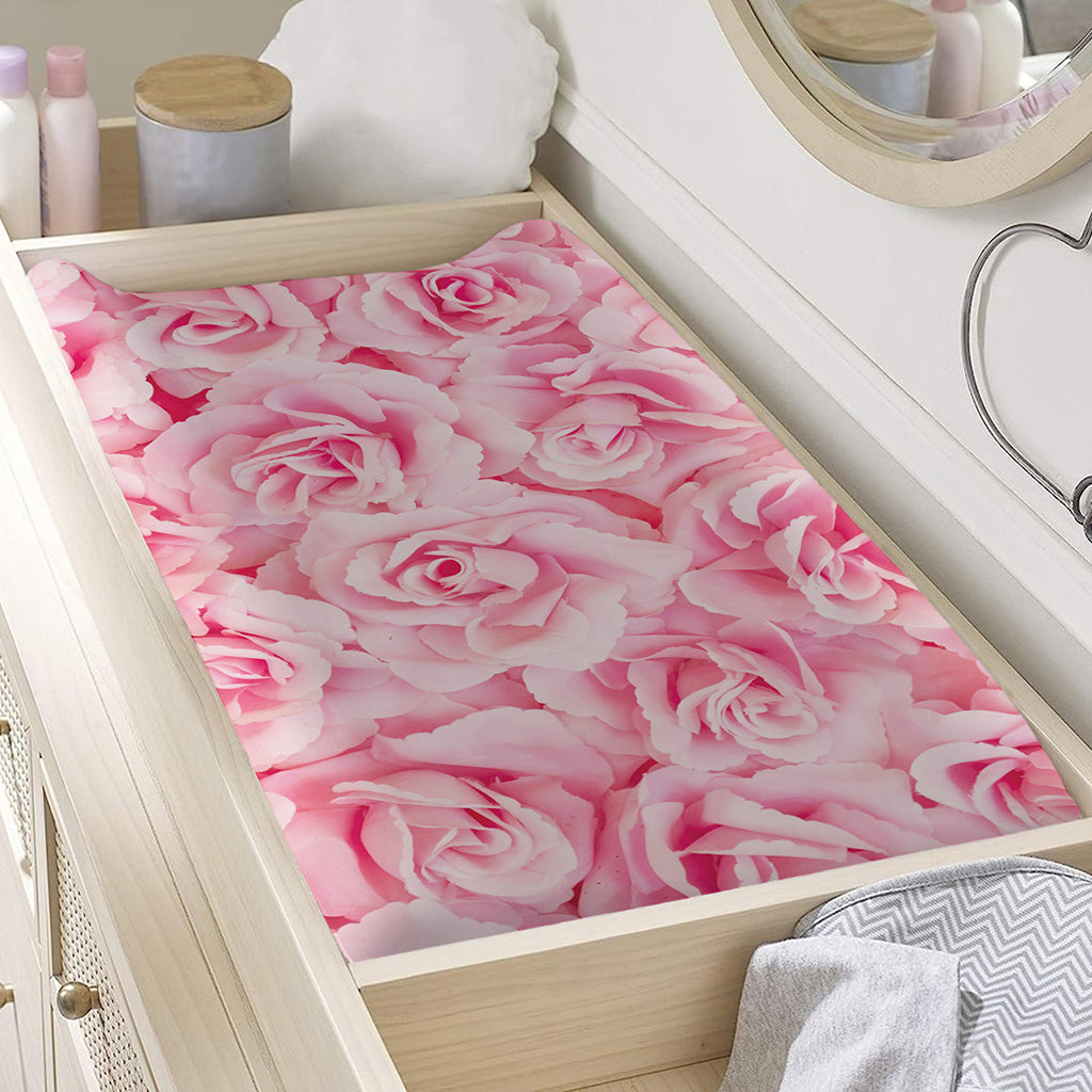 Pink Rose Print Changing Pad Cover