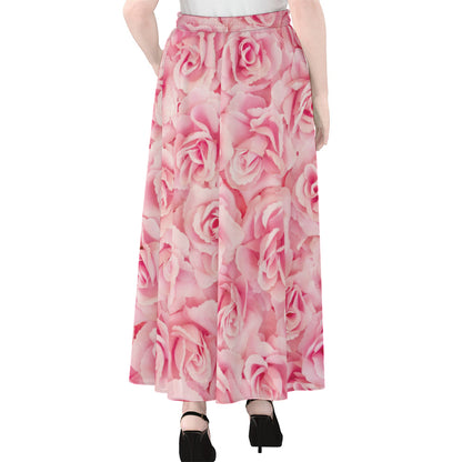 Pink Rose Print Chiffon Maxi Skirt