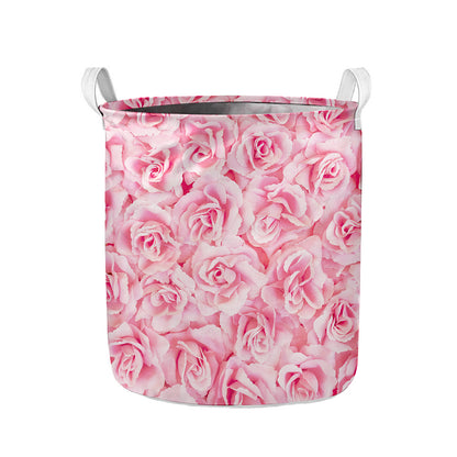 Pink Rose Print Collapsible Laundry Basket