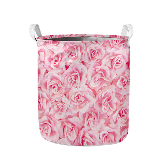Pink Rose Print Collapsible Laundry Basket