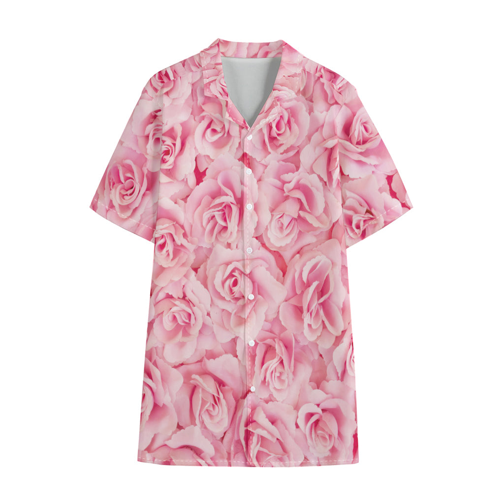 Pink Rose Print Cotton Hawaiian Shirt