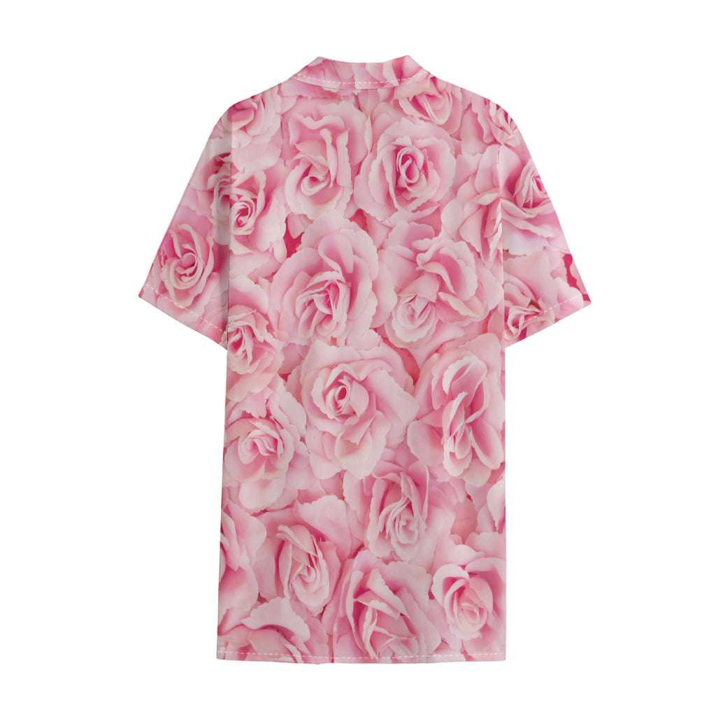 Pink Rose Print Cotton Hawaiian Shirt