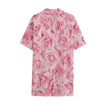 Pink Rose Print Cotton Hawaiian Shirt
