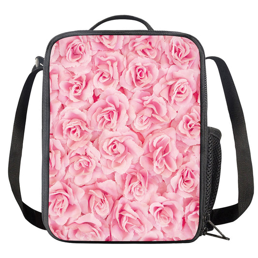 Pink Rose Print Crossbody Lunch Bag