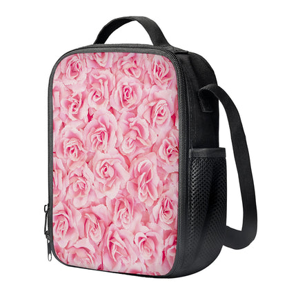 Pink Rose Print Crossbody Lunch Bag