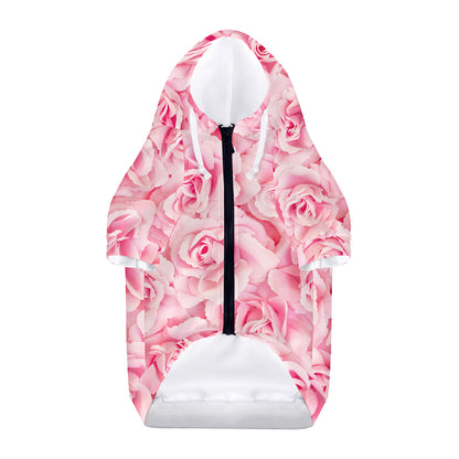 Pink Rose Print Dog Zip Up Hoodie