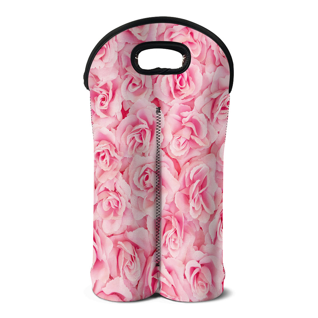 Pink Rose Print Double Neoprene Wine Tote