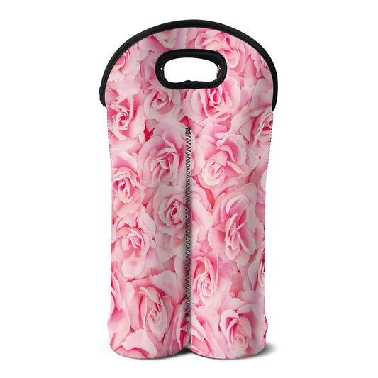 Pink Rose Print Double Neoprene Wine Tote