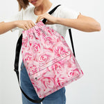 Pink Rose Print Drawstring Backpack
