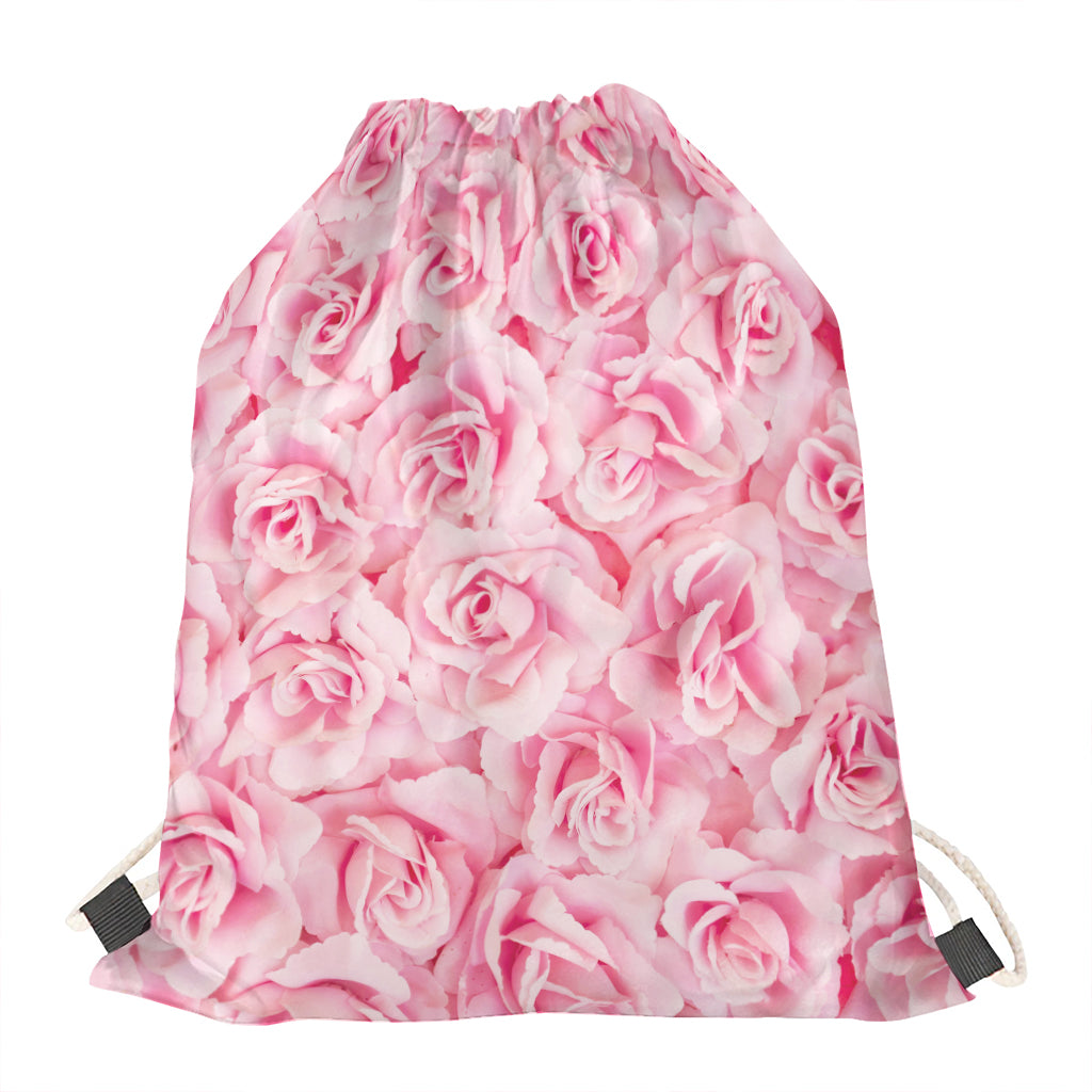 Pink Rose Print Drawstring Bag