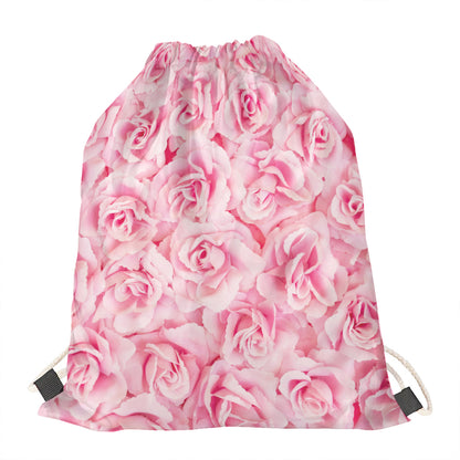 Pink Rose Print Drawstring Bag