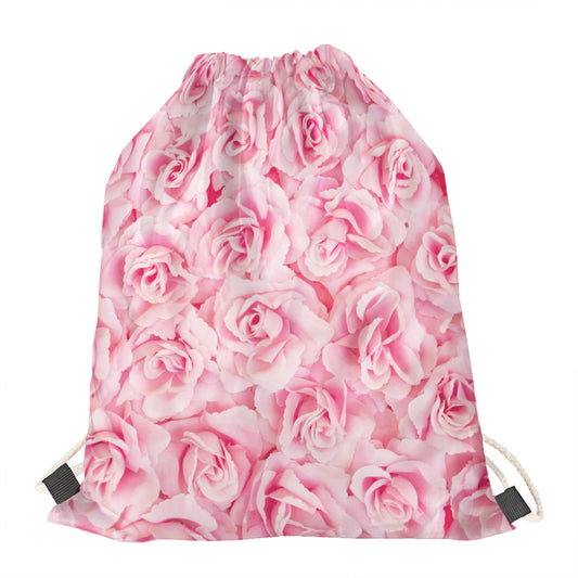 Pink Rose Print Drawstring Bag