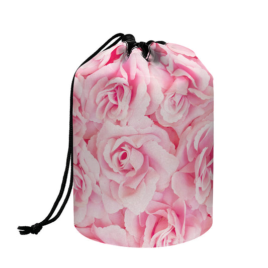 Pink Rose Print Drawstring Makeup Bag