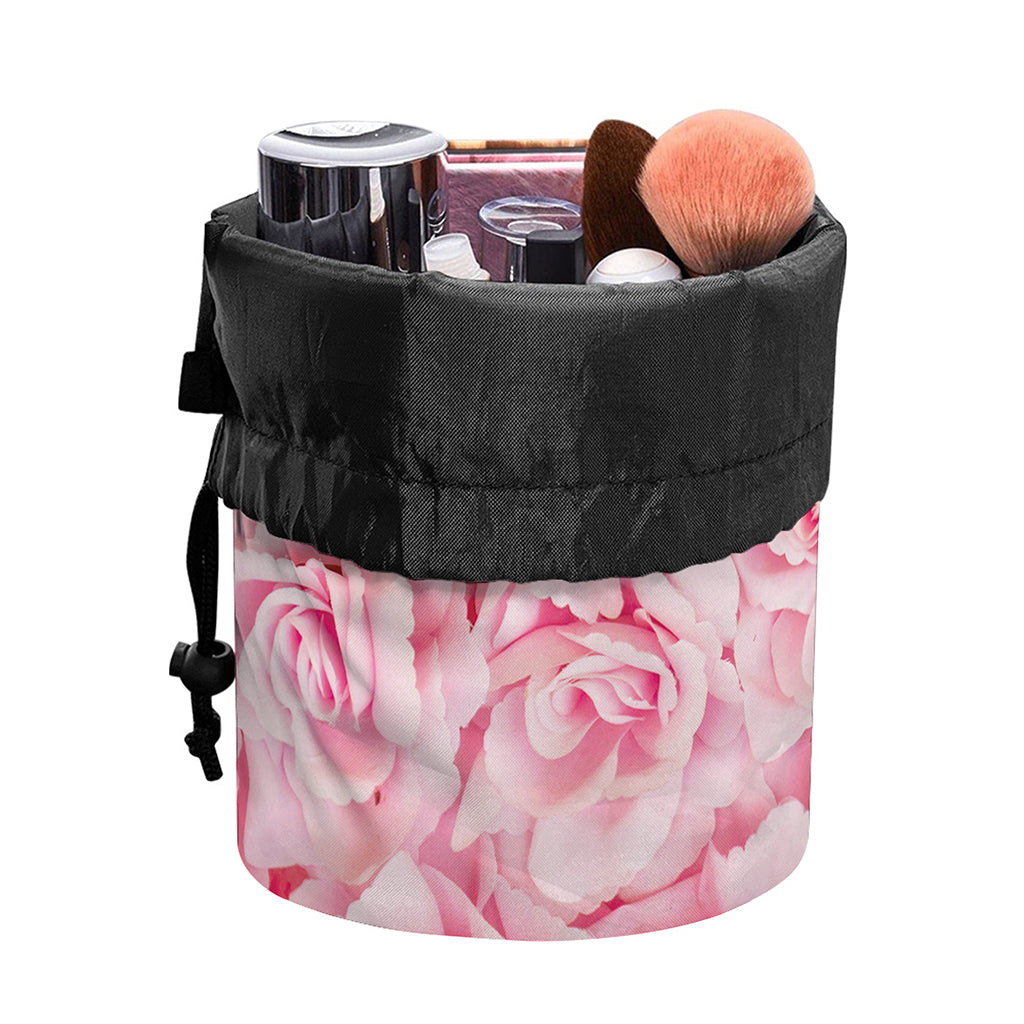Pink Rose Print Drawstring Makeup Bag