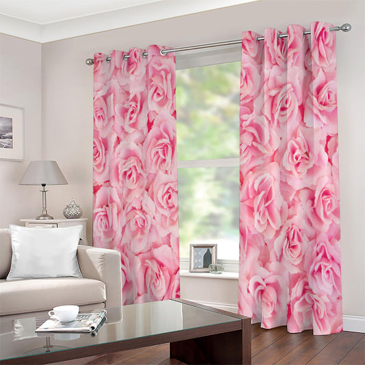 Pink Rose Print Extra Wide Grommet Curtains