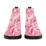 Pink Rose Print Flat Ankle Boots