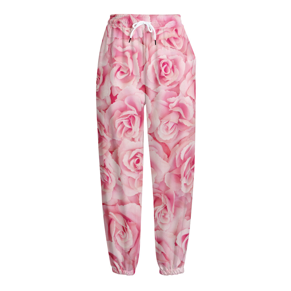 Pink Rose Print Fleece Lined Knit Pants
