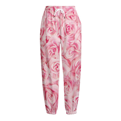 Pink Rose Print Fleece Lined Knit Pants