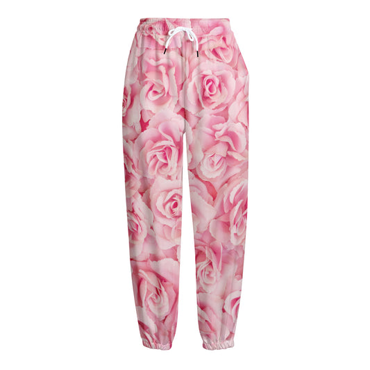 Pink Rose Print Fleece Lined Knit Pants