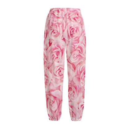 Pink Rose Print Fleece Lined Knit Pants