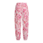 Pink Rose Print Fleece Lined Knit Pants