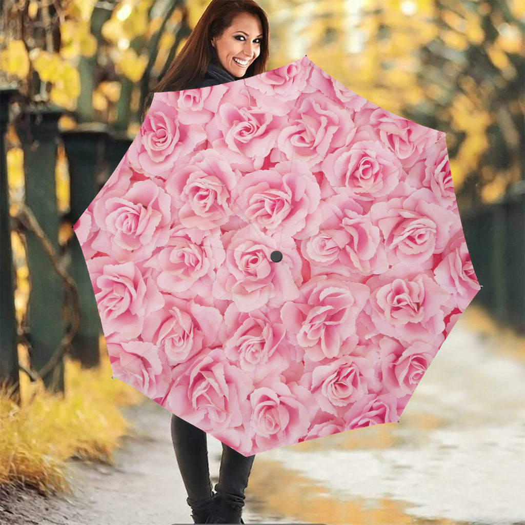 Pink Rose Print Foldable Umbrella