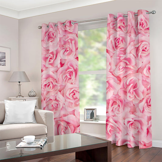 Pink Rose Print Grommet Curtains