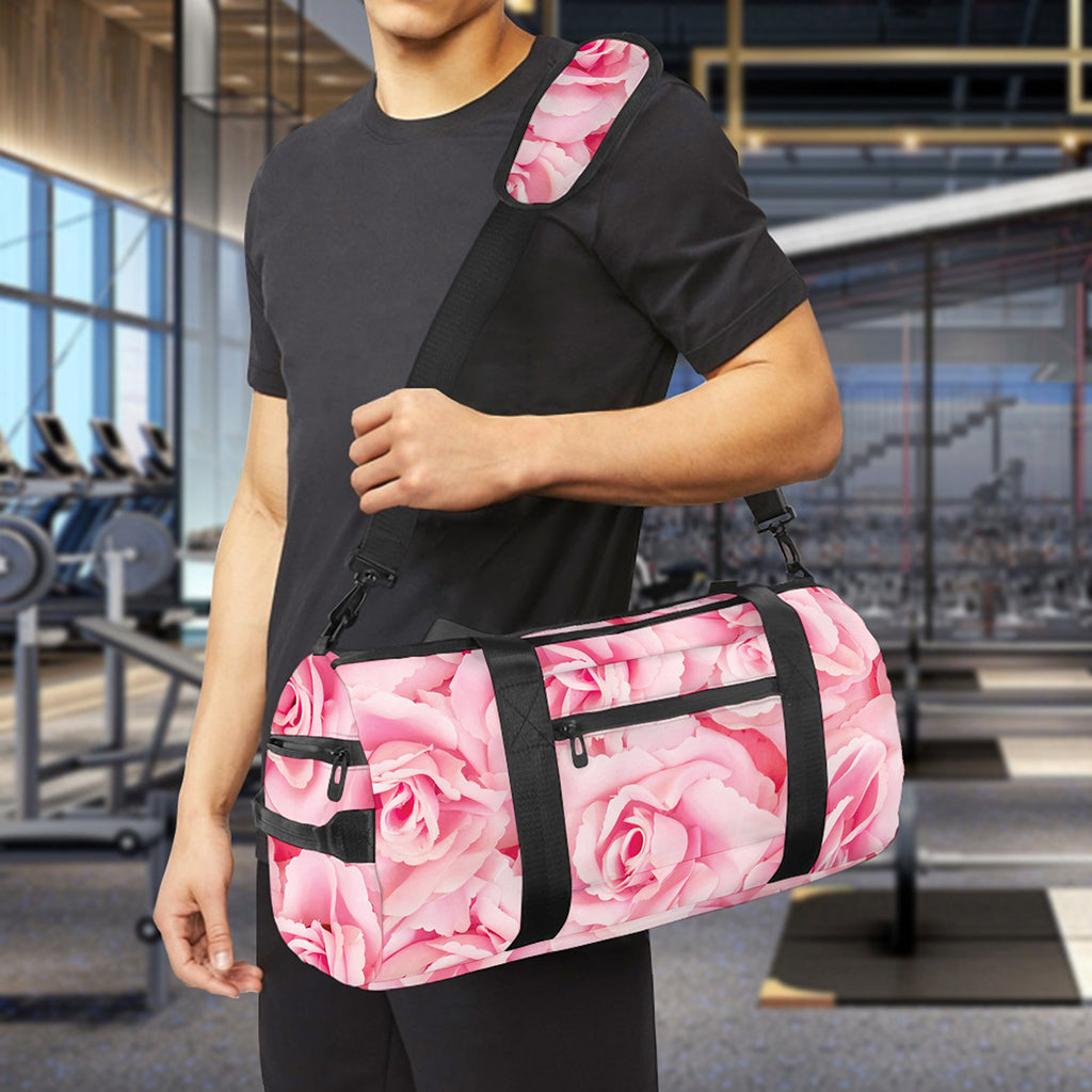 Pink Rose Print Gym Bag