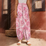Pink Rose Print Harem Pants