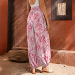 Pink Rose Print Harem Pants