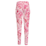 Pink Rose Print High-Waisted Pocket Leggings