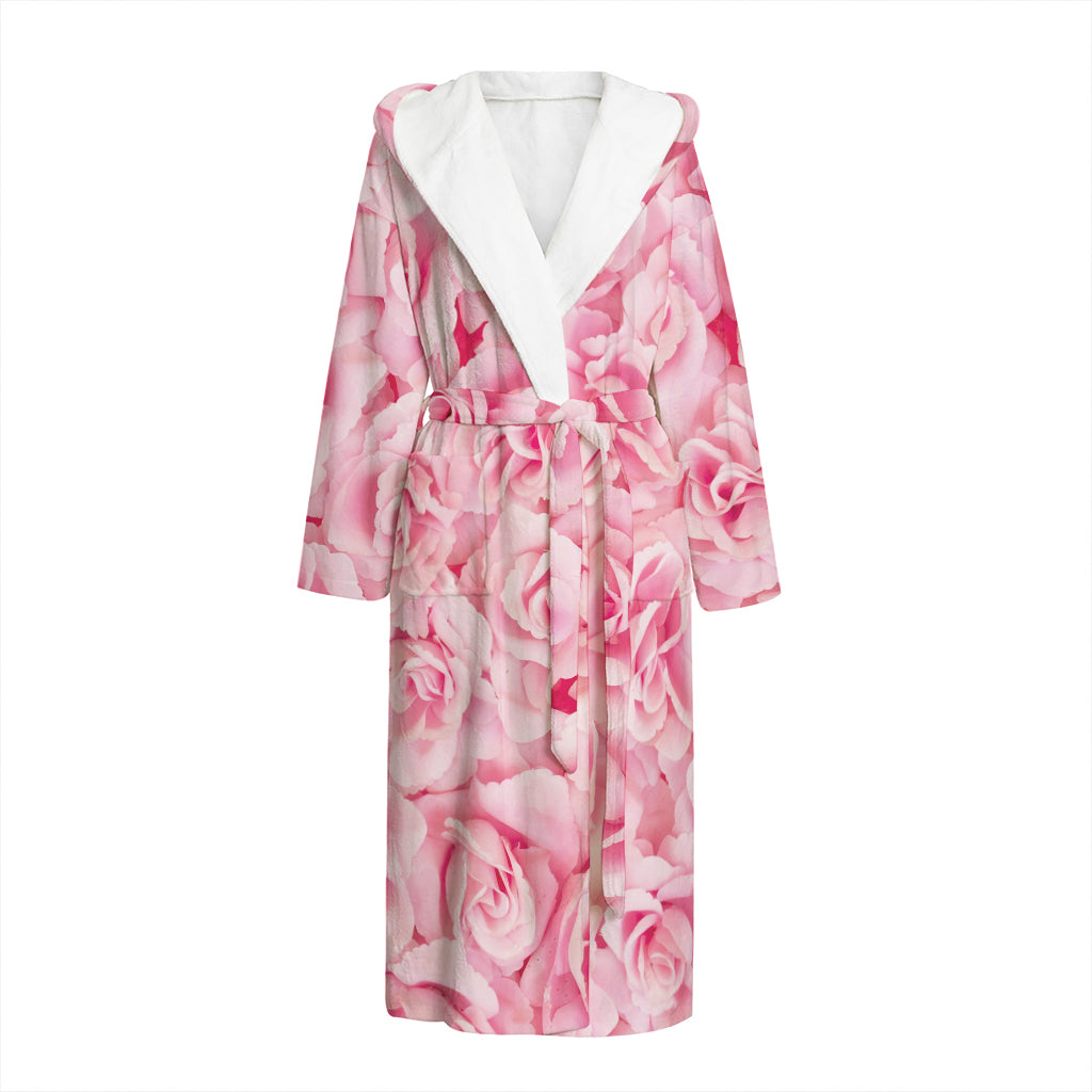 Pink Rose Print Hooded Bathrobe